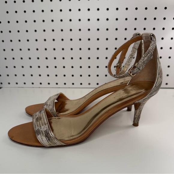 COACH Brown, Gold & White Snakeskin Embossed Round Toe Kitten Heel Shoes Size 9B - Picture 12 of 17